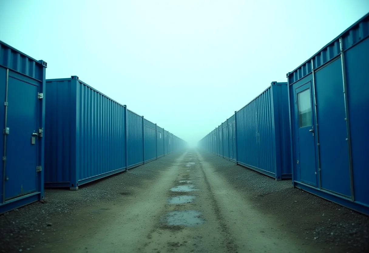 Строительный городок из нескольких блок-контейнеров на площадке